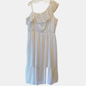 🌼 NWT Old Navy Ivory Eyelet One-Shoulder Boho Midi Dress XL Coastal Cottagecore